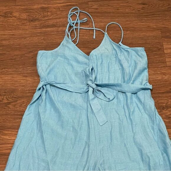 NWT H&M Lightweight Spaghetti Strap Wide Leg Romper Sash Belt Blue Size Small - Picture 2 of 11